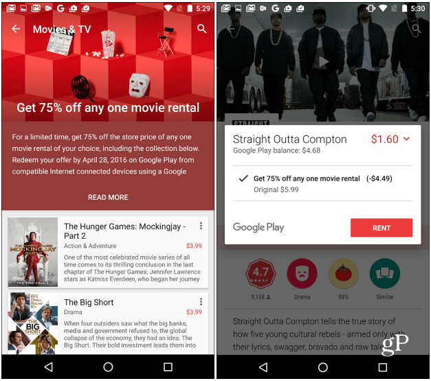 تقدم أفلام Google Play خصمًا 75 ٪ على أي تأجير للأفلام
