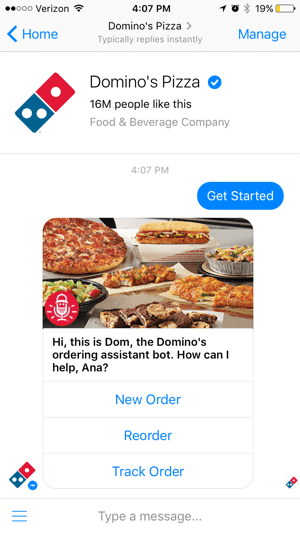 يجعل chatbot الخاص بـ Domino من السهل على العملاء تتبع طلباتهم. هذا يمكن أن يقلل من المكالمات إلى المتجر.