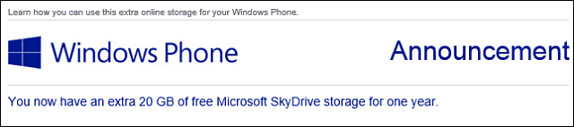 يحصل مستخدمو Windows Phone على 20 جيجابايت من مساحة SkyDrive المجانية