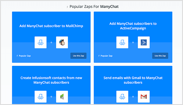 تقول Molly Pitmann إن تكامل Zapier يسمح لك بإرسال عنوان بريد إلكتروني يوفره المستخدم في Messenger إلى برنامج التشغيل الآلي للبريد الإلكتروني.
