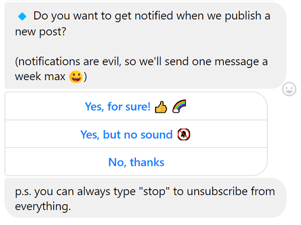 يمكنك دائمًا إلغاء الاشتراك في رسائل chatbot.