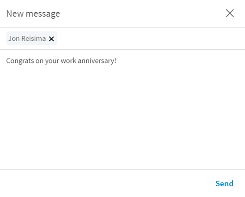 عندما تنقر على زر Say Congrats ، يفتح LinkedIn رسالة جديدة ببادئ مختصر.