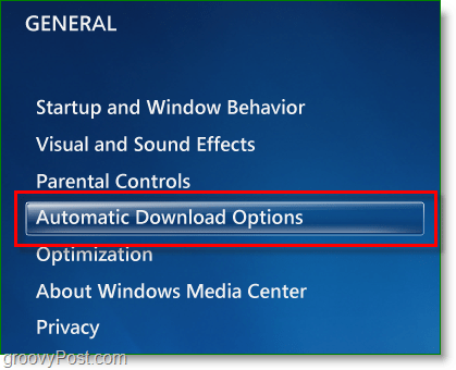 Windows 7 Media Center - انقر فوق خيارات التنزيل التلقائي