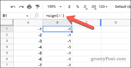 استخدام وظيفة SIGN في أوراق Google