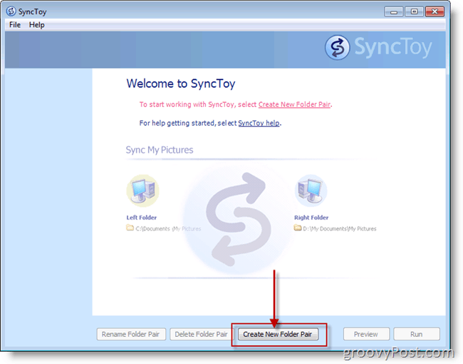 Microsoft SyncToy إنشاء لقطة شاشة جديدة لمجلد المجلدات