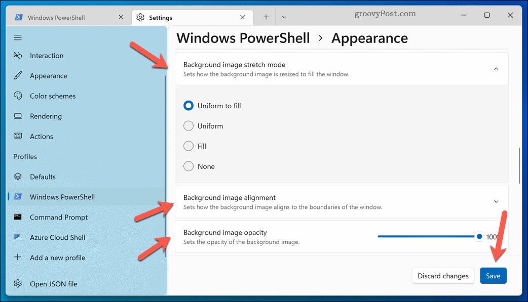 تغيير الخلفية في Windows Terminal
