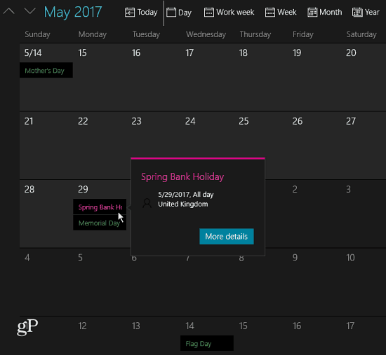 تمت إضافة العطلات إلى التقويم
