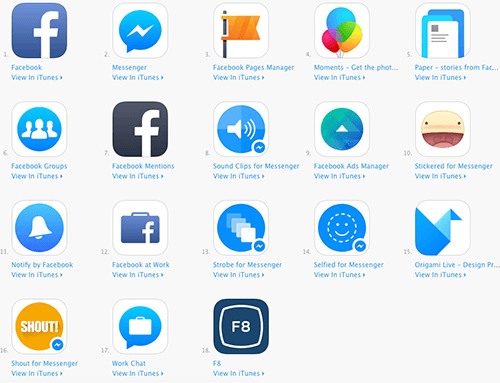 متجر iTunes لخيارات تطبيق facebook