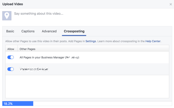حدد صفحات Facebook التي تريد السماح لها بنشر مقطع الفيديو الخاص بك.