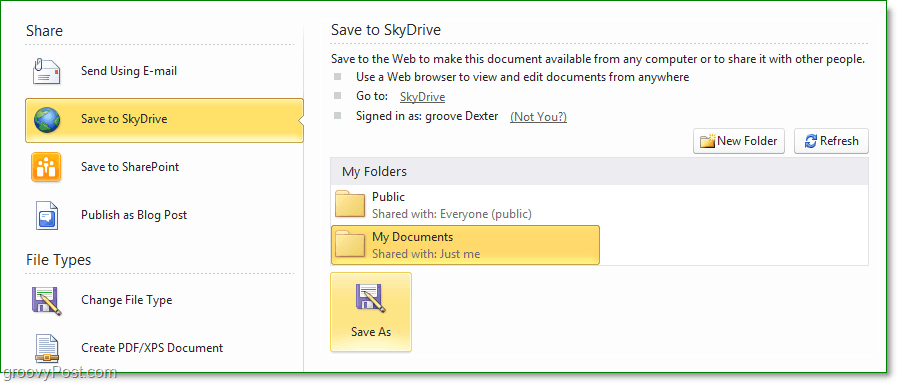 كيف أقوم بحفظ ملف في برنامج Office 2010 Skydrive