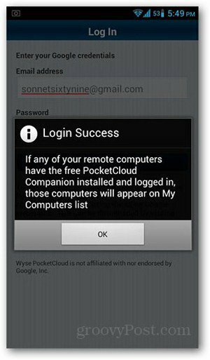تسجيل الدخول Pocketcloud-android