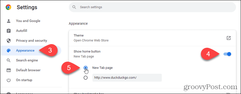 أظهر زر الصفحة الرئيسية في Chrome واطلب من زر الصفحة الرئيسية فتح صفحة علامة تبويب جديدة