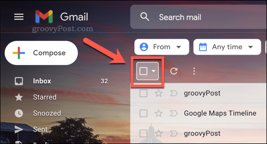 رمز مربع الاختيار لتحديد رسائل البريد الإلكتروني في Gmail