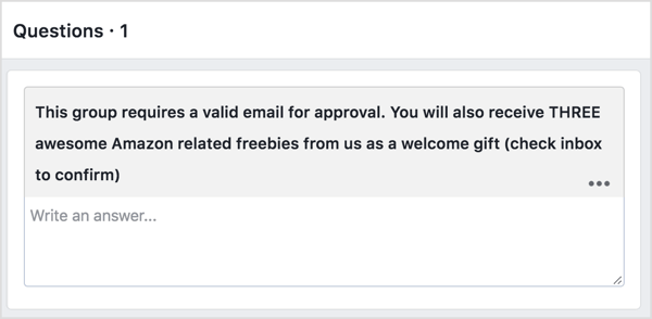 اطلب من أعضاء مجموعة Facebook المحتملين تقديم عنوان بريدهم الإلكتروني مقابل الهدية الترويجية.