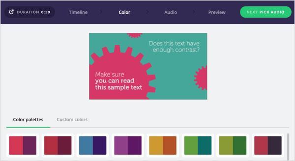 اختر لوحة ألوان لفيديو Biteable الخاص بك أو قم بإنشاء لوحة ألوان خاصة بك.