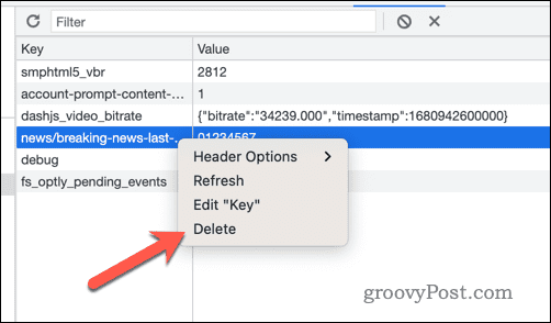 احذف قيم مفاتيح التخزين المحلية في أدوات مطوري Google Chrome