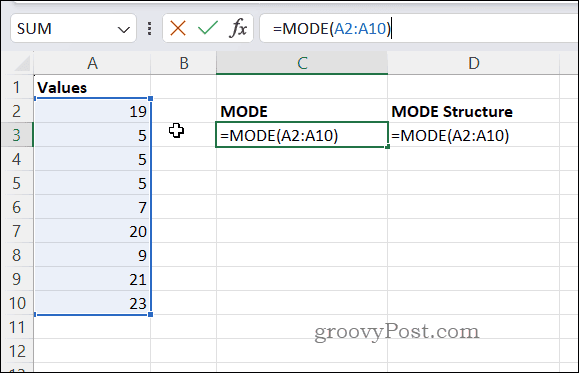 مثال على صيغة MODE في Excel