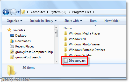 يتم إنشاء ملف directory.txt على نظام ويندوز الخاص بك