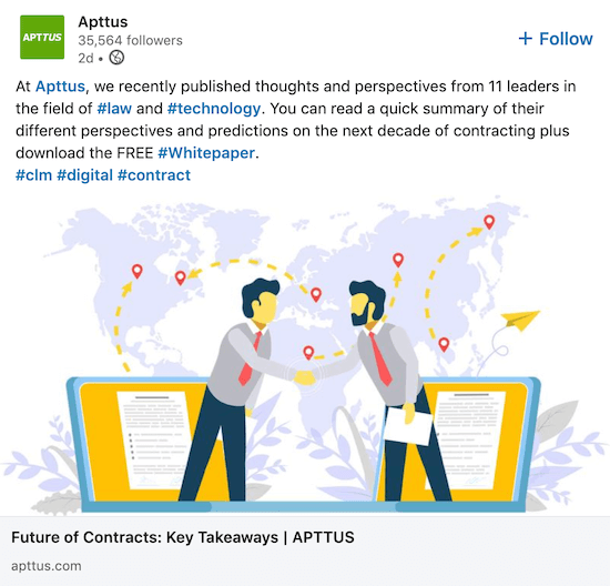 مشاركة صفحة شركة على LinkedIn من Apttus في ورقة بيضاء تحمل علامة تجارية
