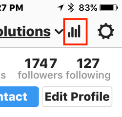 انقر فوق رمز المخطط الشريطي للوصول إلى Instagram Insights.