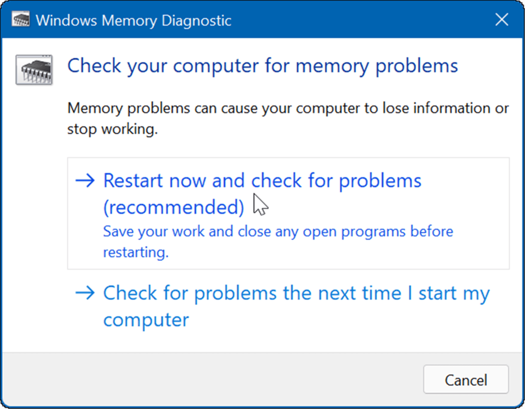 إعادة تشغيل تشخيص ذاكرة Windows والتحقق