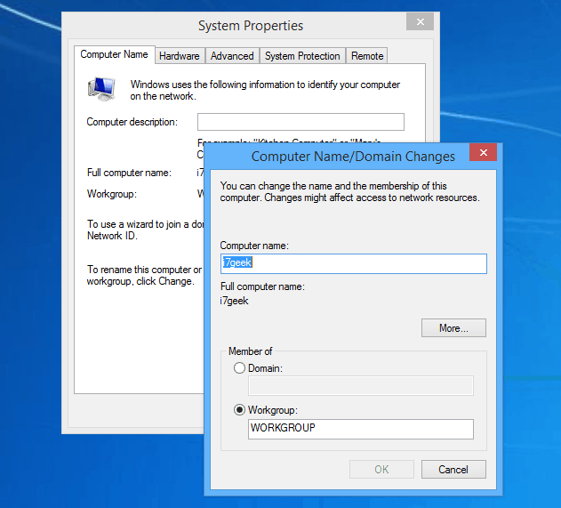 اسم الكمبيوتر الشخصي Windows 8