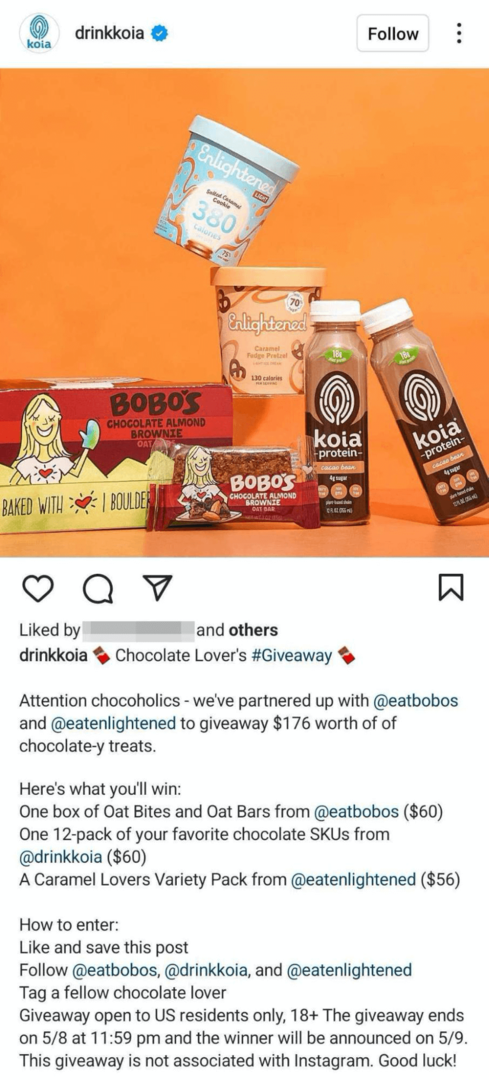 صورة منشور أعمال Instagram مع هدايا ذات علامة تجارية مشتركة