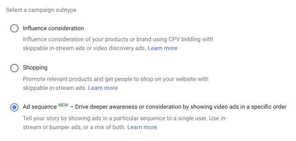 كيفية إعداد حملة إعلانات يوتيوب ، الخطوة 39 ، خيار تعيين تسلسل الإعلانات