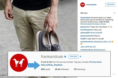 مثال فرانك وأوك لإضافة روابط إلى سيرتك الذاتية على Instagram
