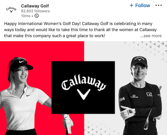منشور صفحة Callaway Golf على LinkedIn لليوم العالمي للمرأة
