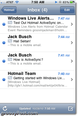 إضافة Hotmail Exchange ActiveSync إلى iPhone