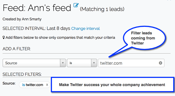 قم بإنشاء مرشحات Leadfeeder لتتبع العملاء المتوقعين القادمين من قنوات التواصل الاجتماعي الخاصة بك.