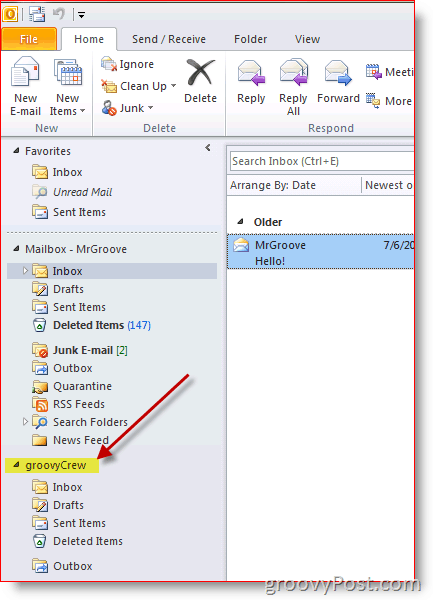 لقطة شاشة Outlook 2010 كيفية إضافة صندوق بريد إضافي