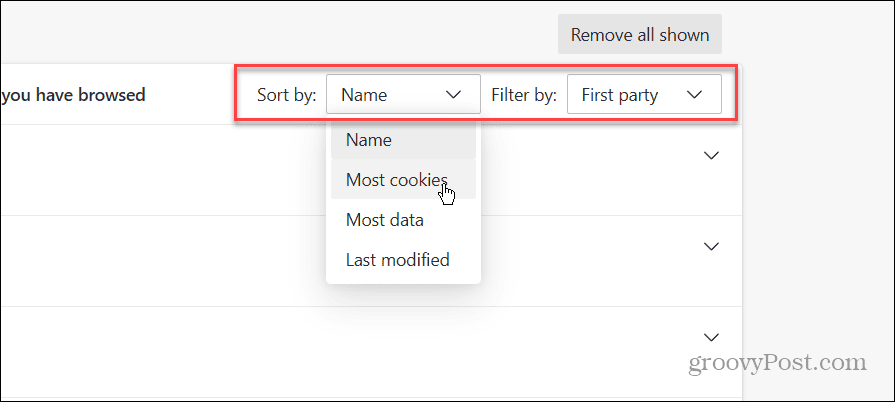 عرض ملفات تعريف الارتباط أو البحث عنها في Microsoft Edge
