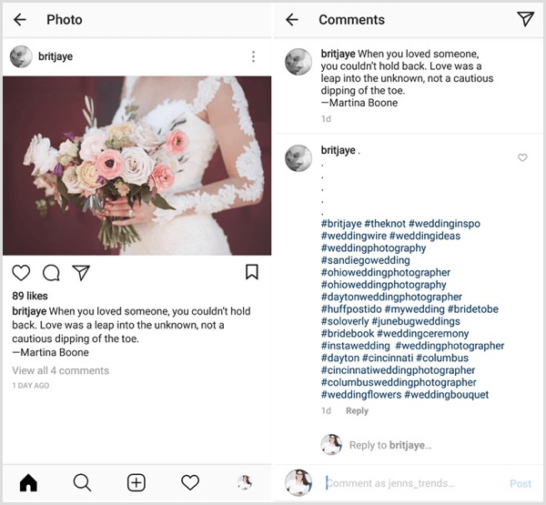 مثال على منشور Instagram مع مجموعة من علامات التصنيف الخاصة بالمحتوى والصناعة والمتخصصة والعلامة التجارية