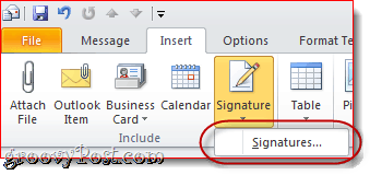 إرفاق بطاقة عمل في توقيع البريد الإلكتروني في Outlook 2010