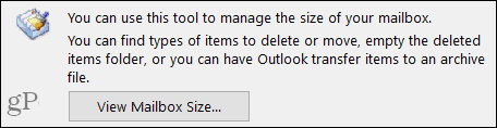 عرض حجم صندوق البريد في Outlook