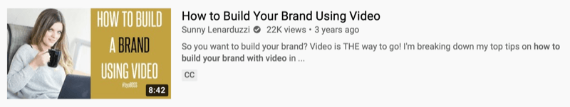 مثال على فيديو youtube بواسطةsunnylenarduzzi حول "كيفية بناء علامتك التجارية باستخدام الفيديو" والذي أظهر 22 ألف مشاهدة على مدار السنوات الثلاث الماضية