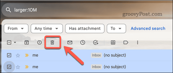 حذف رسائل البريد الإلكتروني في Gmail من نتائج البحث
