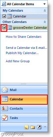 لقطة شاشة لتقويم Outlook 2007 - إضافة التقويم الثاني