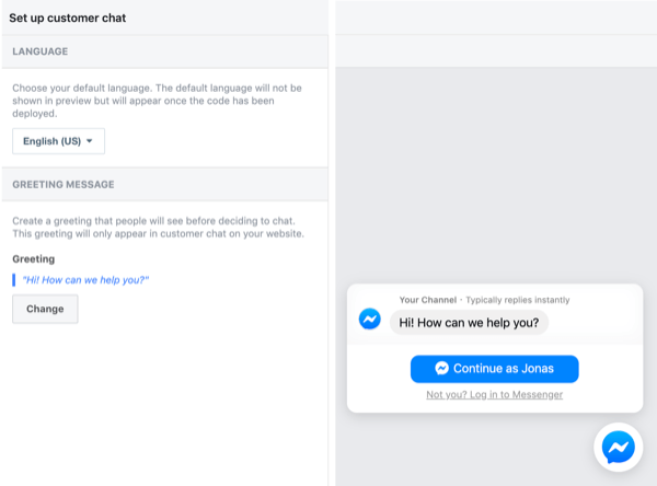 قم بإعداد Facebook Customer Chat ، الخطوة 2.