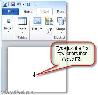 استخدم المفتاح f3 لإدراج نص تلقائي في الكلمة أو التوقعات