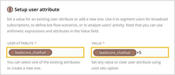 قم بإنشاء سمة مستخدم جديدة وقم بتعيين قيمة لها في Chatfuel.