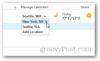 جولة الطقس في تقويم Outlook 2013 - إضافة إزالة المدن