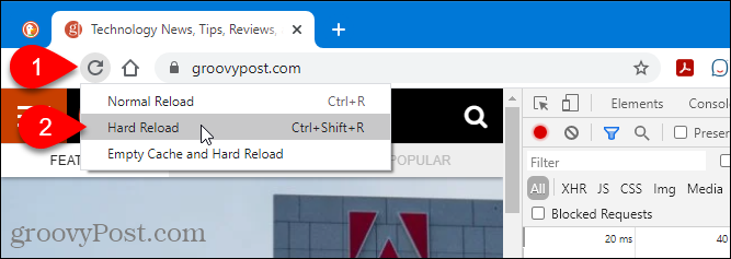 خيارات إعادة التحميل في Chrome