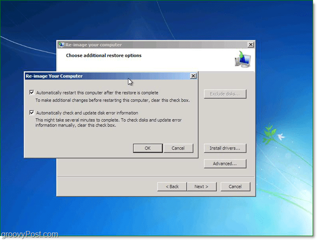 استخدم الخيارات المتقدمة لتخصيص استعادة صورة نظام Windows 7
