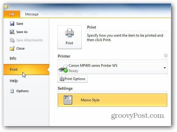 Outlook 2010: طباعة صفحة واحدة فقط من الرسالة