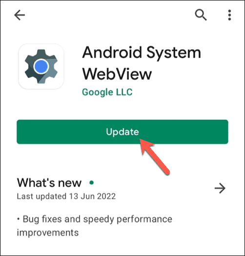 تحديث WebView لنظام Android في متجر Google Play