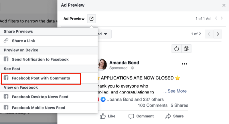 الخطوة الأولى في كيفية مراجعة التعليقات السلبية لإعلانات Facebook