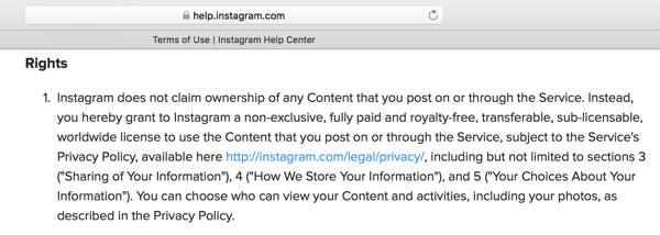 تحدد شروط استخدام Instagram الترخيص الذي تمنحه لمنصة المحتوى الخاص بك.